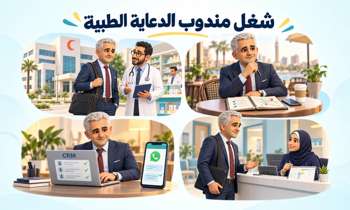 شغل مندوب الدعاية الطبية: التخطيط الصباحي، زيارات العيادات، متابعة الصيدليات وكتابة التقارير اليومية